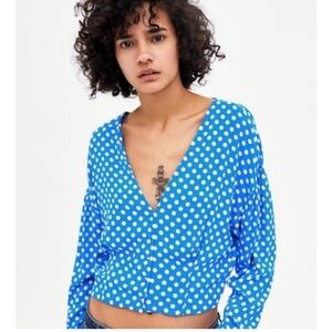 Zara Blue Polka dot button blouse